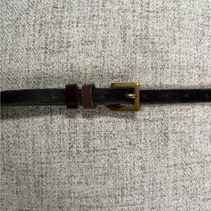 NWOT Black Cowhide Belt with Brown Leather and Burgundy Patent Leather Loops